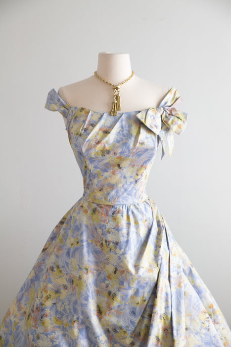 Breathtaking 1950's Impressionist Cotton Floral Party Dress / S