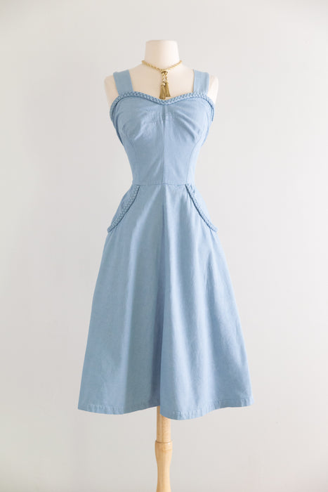 Classic Late 1940's Lightweight Denim Sundress By Koret Of California / M