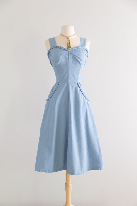 Classic Late 1940's Lightweight Denim Sundress By Koret Of California / M