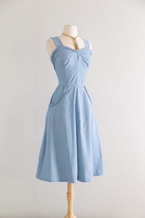 Classic Late 1940's Lightweight Denim Sundress By Koret Of California / M
