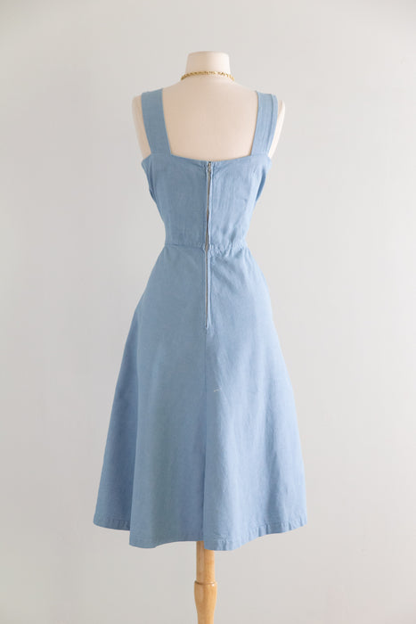 Classic Late 1940's Lightweight Denim Sundress By Koret Of California / M