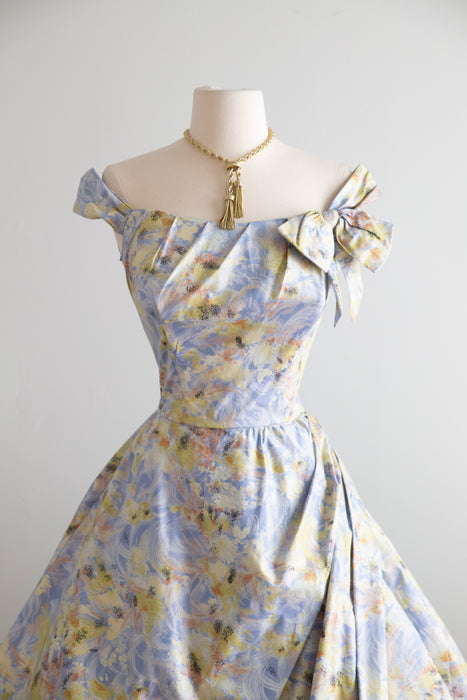 Breathtaking 1950's Impressionist Cotton Floral Party Dress / S