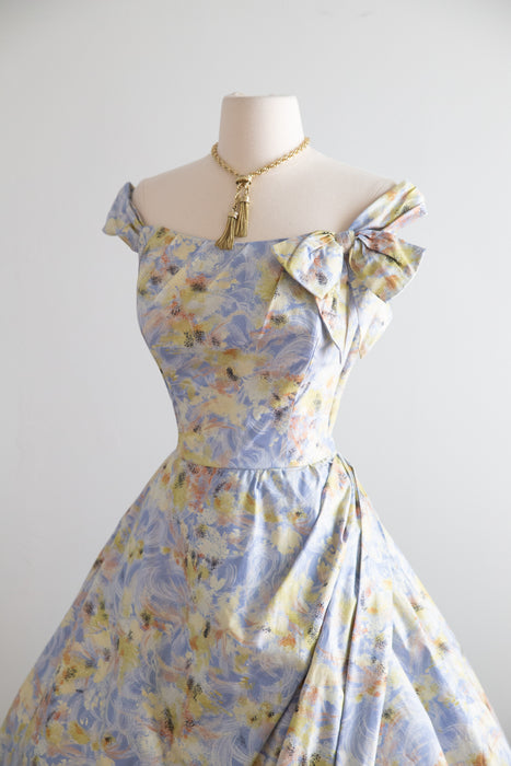 Breathtaking 1950's Impressionist Cotton Floral Party Dress / S