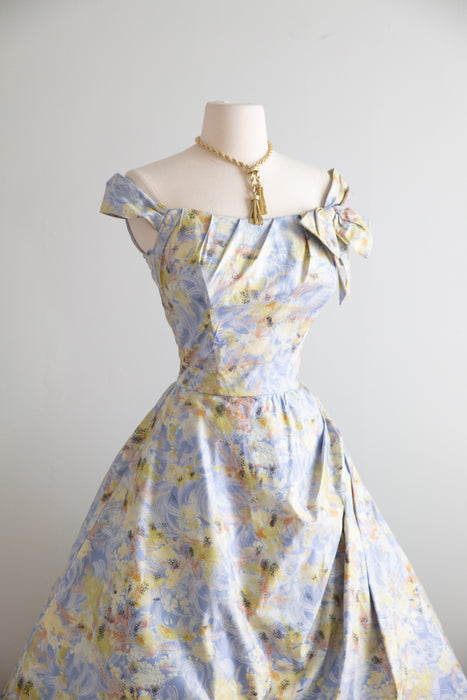 Breathtaking 1950's Impressionist Cotton Floral Party Dress / S