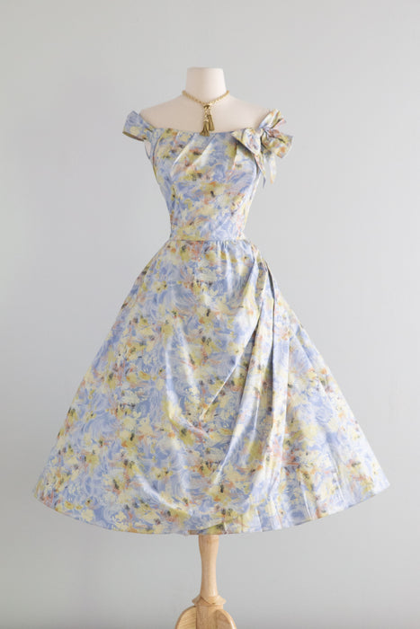 Breathtaking 1950's Impressionist Cotton Floral Party Dress / S