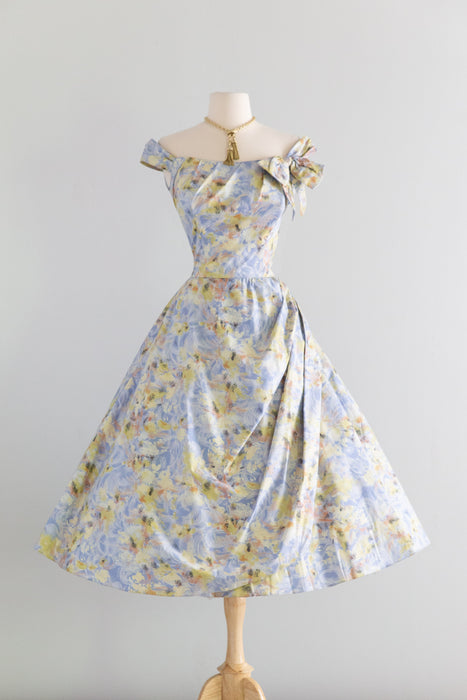 Breathtaking 1950's Impressionist Cotton Floral Party Dress / S