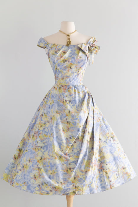 Breathtaking 1950's Impressionist Cotton Floral Party Dress / S