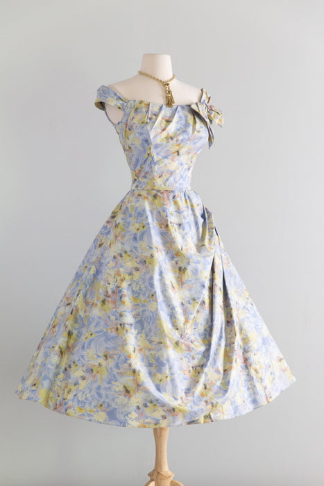 Breathtaking 1950's Impressionist Cotton Floral Party Dress / S