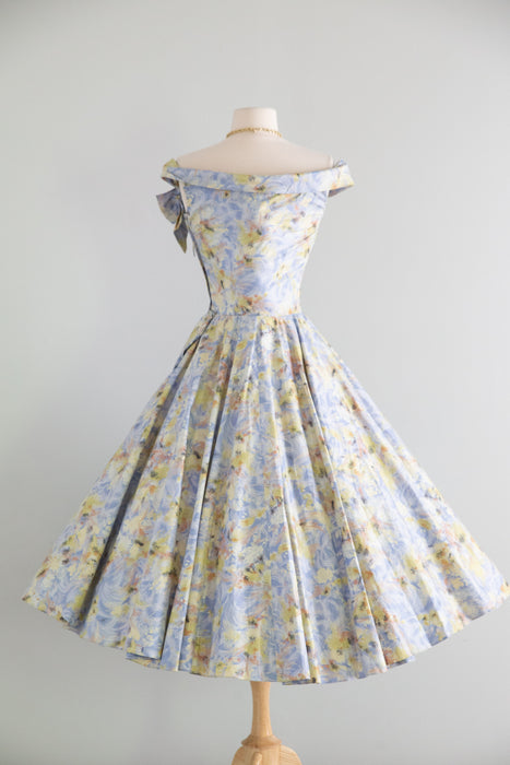 Breathtaking 1950's Impressionist Cotton Floral Party Dress / S