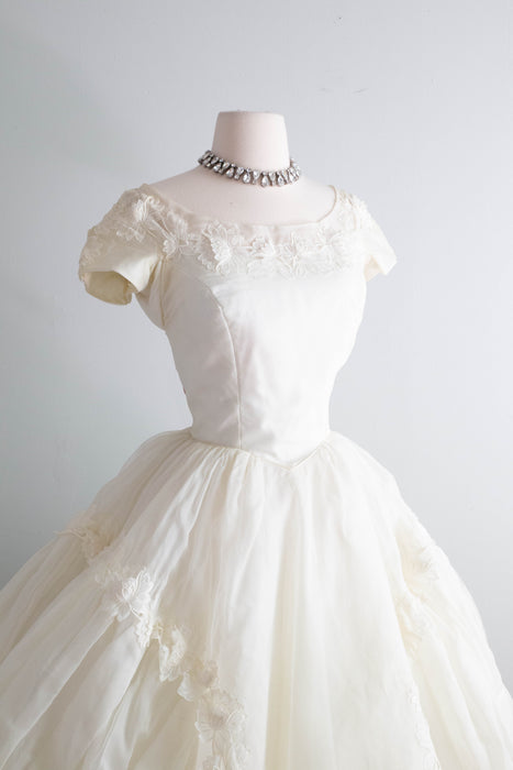 Stunning 1950's Silk Organza Princess Wedding Gown By Alfred Angelo / Small