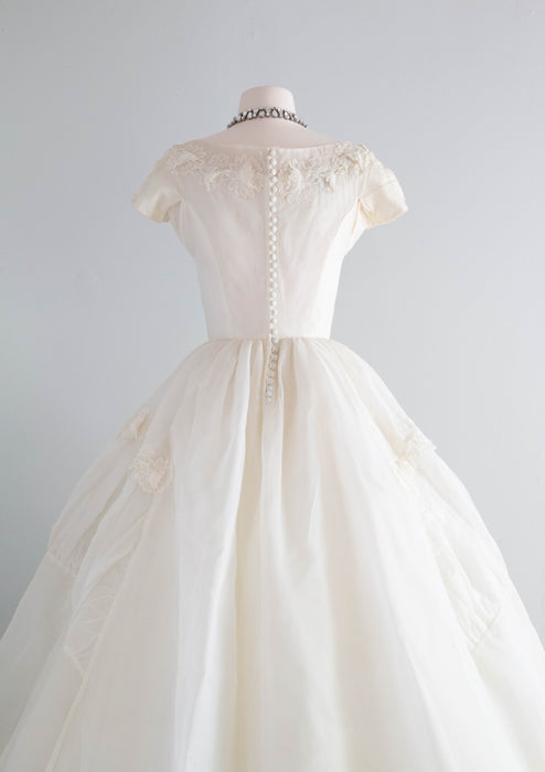 Stunning 1950's Silk Organza Princess Wedding Gown By Alfred Angelo / Small