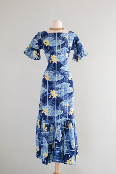 Stunning 1940's Hawaiian Mermaid Cotton Wiggle Dress / Medium – Xtabay Vintage