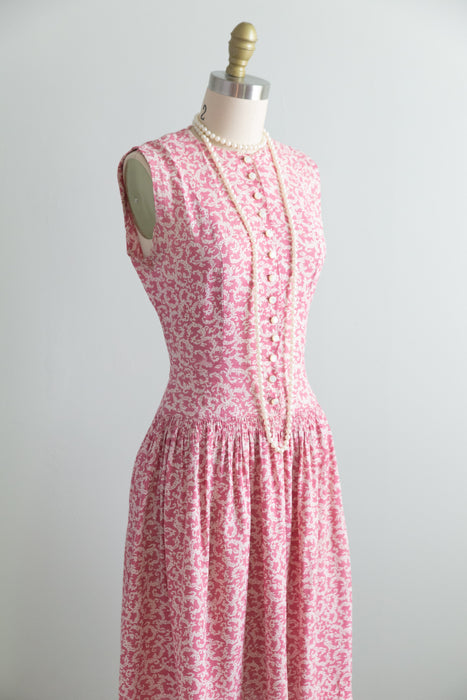 Darling 1940's Pink Rayon Print Summer Dress / Small