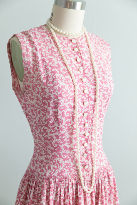 Darling 1940's Pink Rayon Print Summer Dress / Small