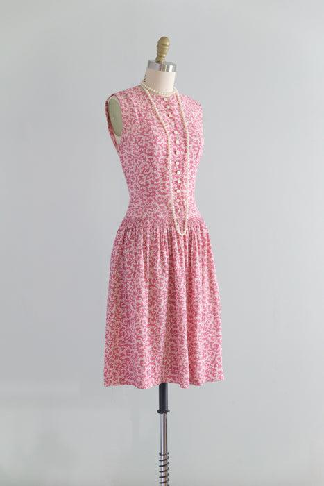 Darling 1940's Pink Rayon Print Summer Dress / Small