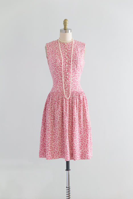 Darling 1940's Pink Rayon Print Summer Dress / Small