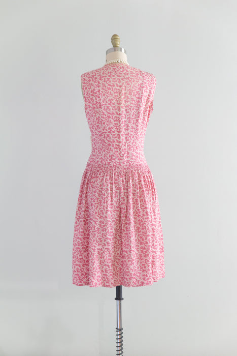 Darling 1940's Pink Rayon Print Summer Dress / Small