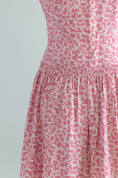 Darling 1940's Pink Rayon Print Summer Dress / Small
