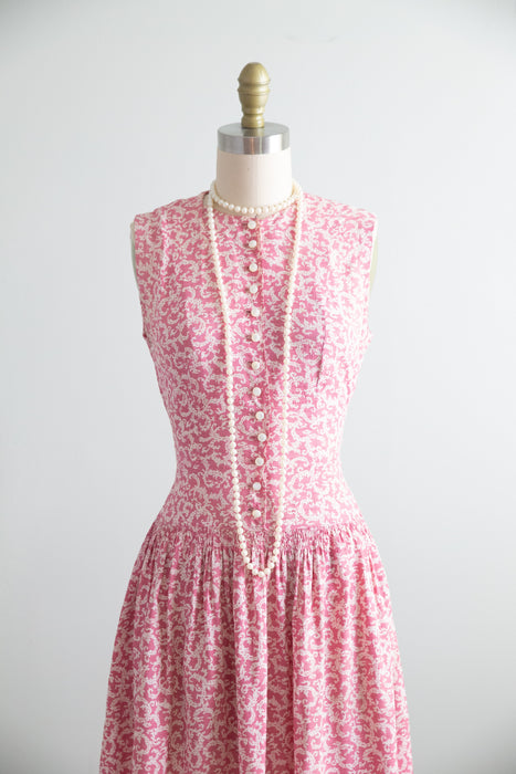 Darling 1940's Pink Rayon Print Summer Dress / Small