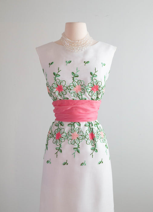Beautiful 1950's Embroidered Special Occasion Dress by Junior Theme / SM