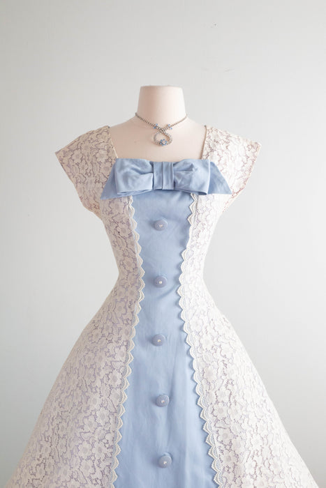 Enchanted Vintage 1950's "Touch of Blue" Ivory Lace Party Dress / Small