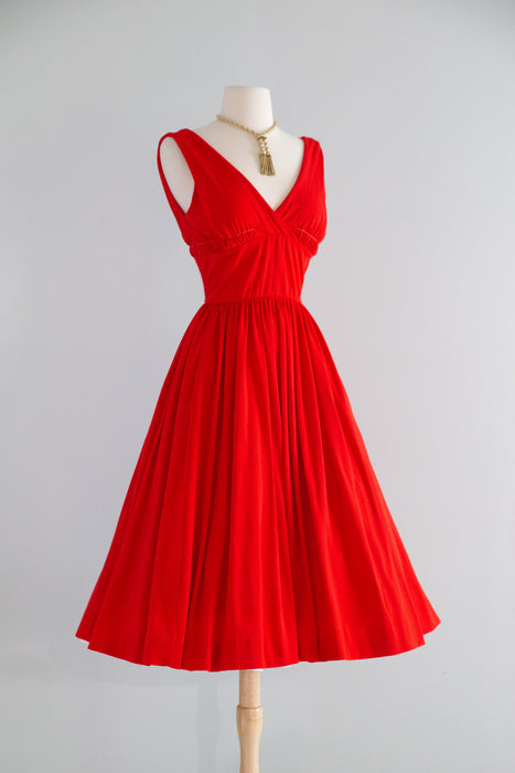 Iconic Documented 1950's Anne Fogarty Cherry Red Jersey Dress / XS
