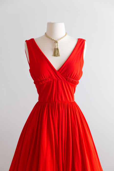 Iconic Documented 1950's Anne Fogarty Cherry Red Jersey Dress / XS