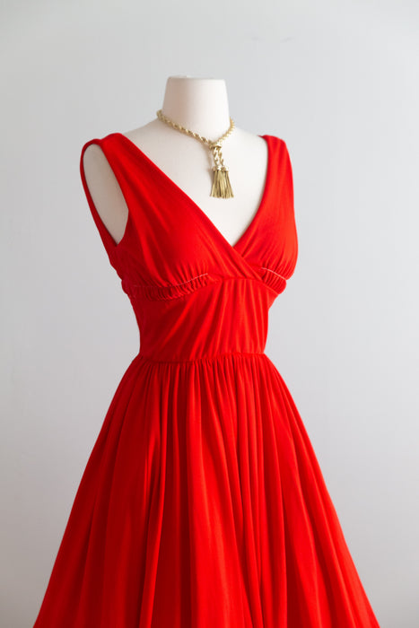 Iconic Documented 1950's Anne Fogarty Cherry Red Jersey Dress / XS