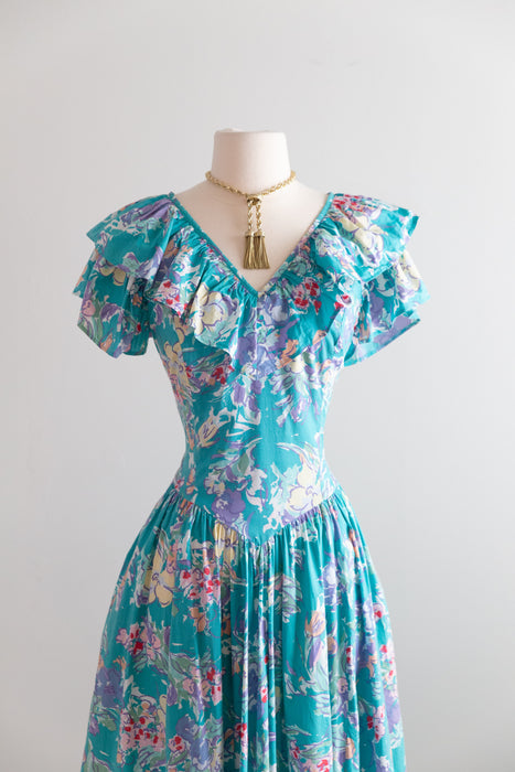 Ethereal 1980's Laura Ashley Cotton Floral Print Dress With Pockets / M