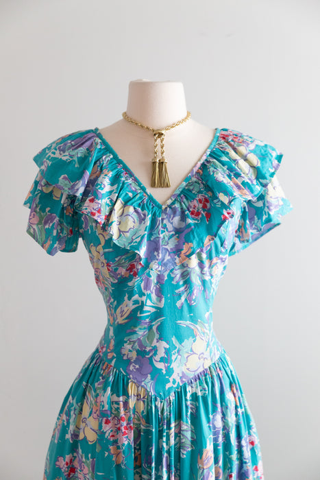 Ethereal 1980's Laura Ashley Cotton Floral Print Dress With Pockets / M