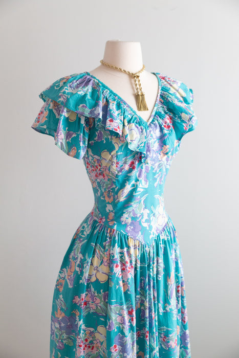 Ethereal 1980's Laura Ashley Cotton Floral Print Dress With Pockets / M