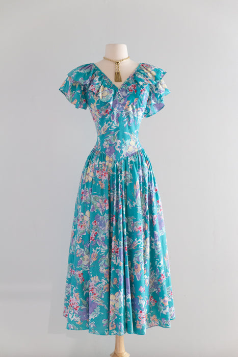Ethereal 1980's Laura Ashley Cotton Floral Print Dress With Pockets / M