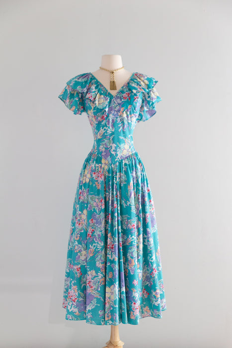 Ethereal 1980's Laura Ashley Cotton Floral Print Dress With Pockets / M