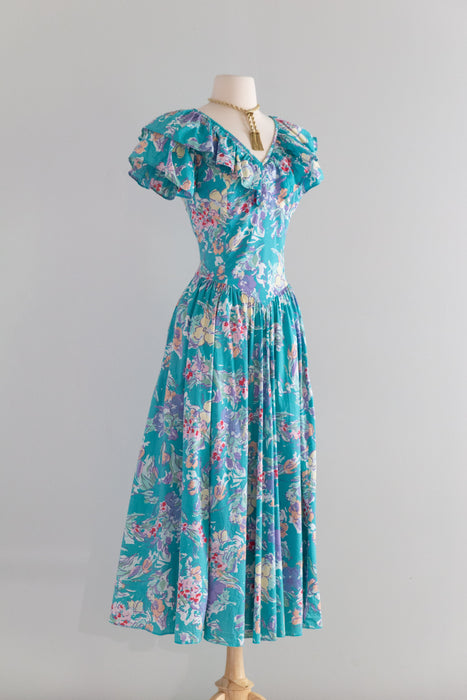 Ethereal 1980's Laura Ashley Cotton Floral Print Dress With Pockets / M