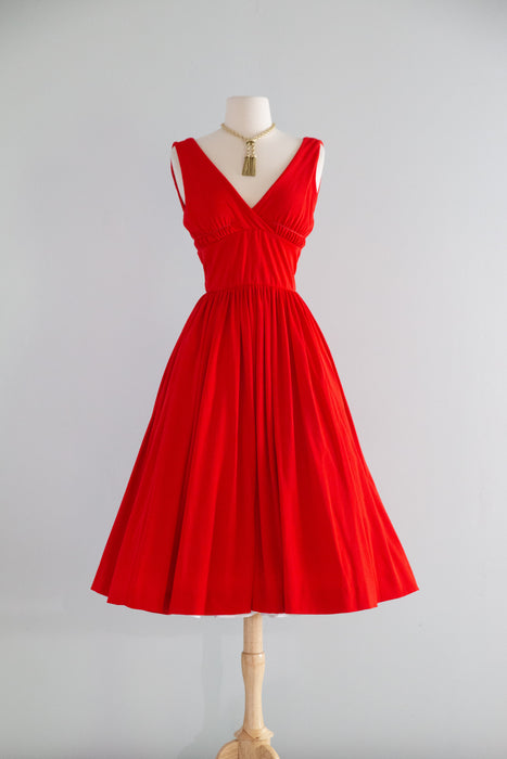 Iconic Documented 1950's Anne Fogarty Cherry Red Jersey Dress / XS