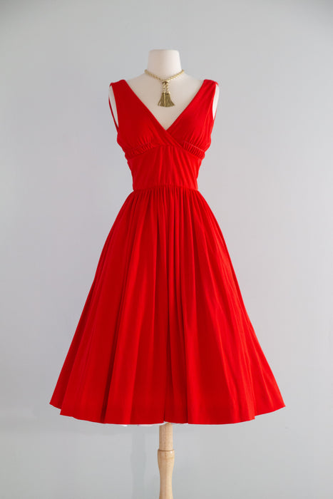 Iconic Documented 1950's Anne Fogarty Cherry Red Jersey Dress / XS