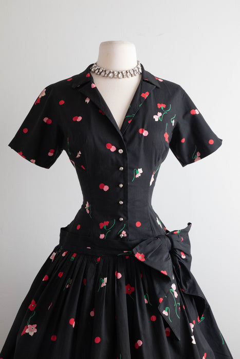 Beautiful 1950's Cotton Floral Print Dress By Tailored Junior / Medium