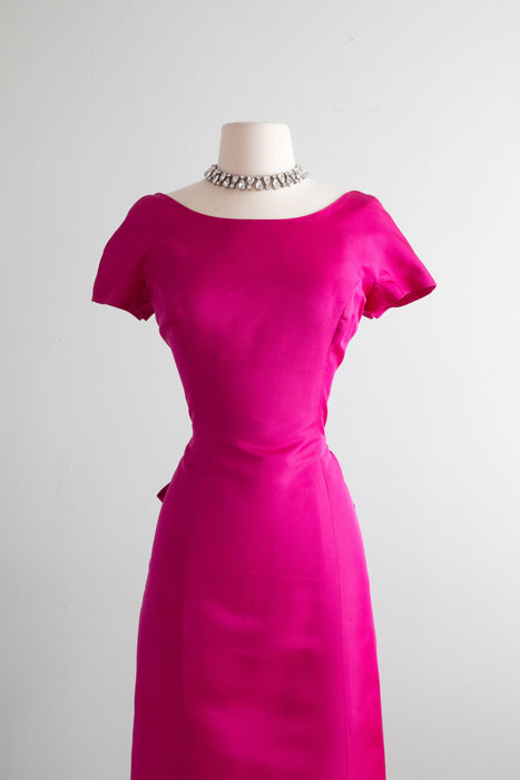 Glamorous 1950's Edward Abbott Silk Cocktail Dress In Shocking Pink / Medium
