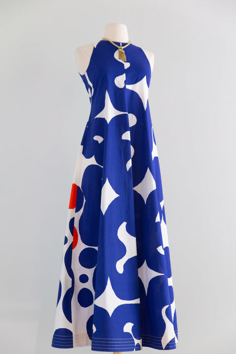 Iconic 1966 Keidas Oasis Print Maxi Dress By Marimekko In Blue & Orange / Small