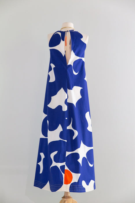 Iconic 1966 Keidas Oasis Print Maxi Dress By Marimekko In Blue & Orange / Small