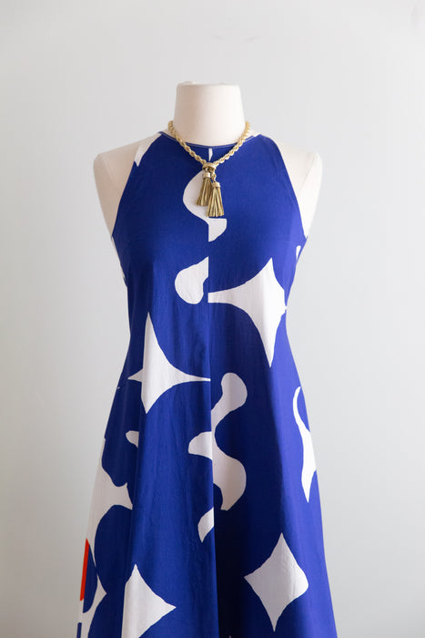 Iconic 1966 Keidas Oasis Print Maxi Dress By Marimekko In Blue & Orange / Small