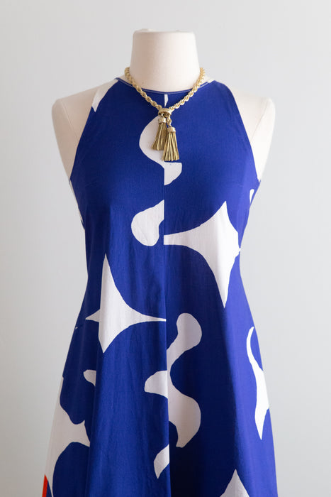 Iconic 1966 Keidas Oasis Print Maxi Dress By Marimekko In Blue & Orange / Small