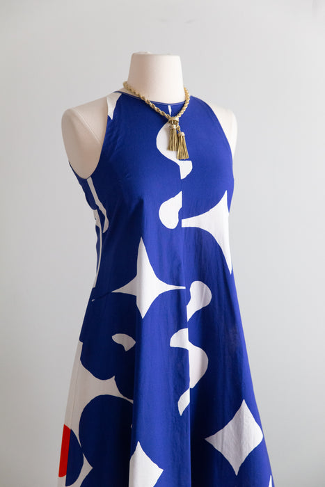 Iconic 1966 Keidas Oasis Print Maxi Dress By Marimekko In Blue & Orange / Small
