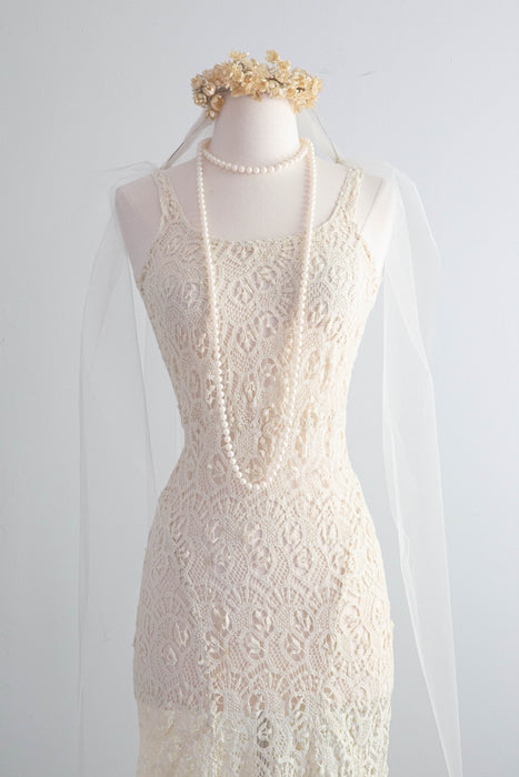 Stunning 1930's Crochet Lace Bias Cut Wedding Gown With Matching Jacke Xtabay Vintage Stunning 1930's Crochet Lace Bias Cut Wedding Gown With Matching Jacke Xtabay Vintage