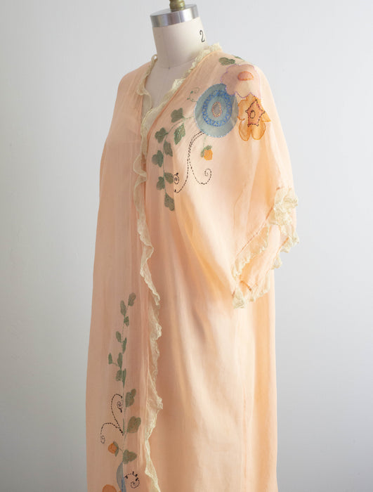 Ethereal 1920's Peach Cotton Voile Cover Up / OS