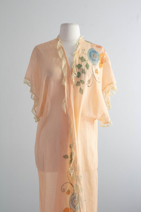 Ethereal 1920's Peach Cotton Voile Cover Up / OS