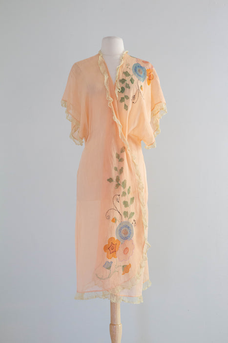 Ethereal 1920's Peach Cotton Voile Cover Up / OS