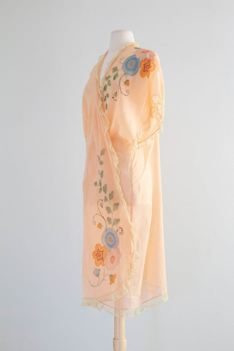 Ethereal 1920's Peach Cotton Voile Cover Up / OS