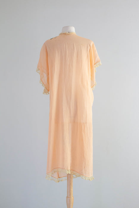 Ethereal 1920's Peach Cotton Voile Cover Up / OS