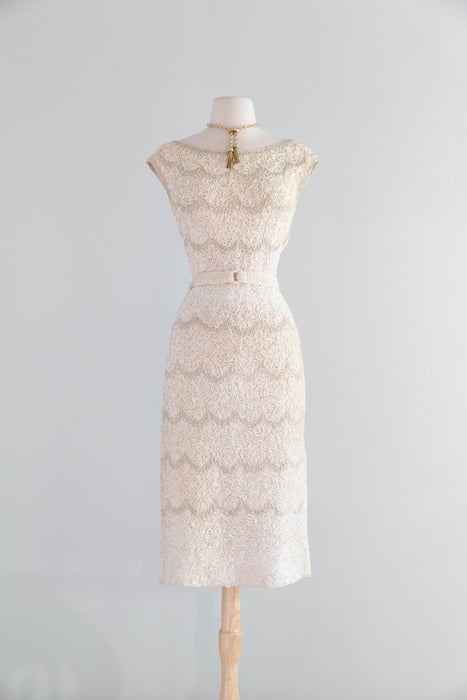 Elegant 1950's Caledonia Hand Loomed Ribbon Knit Dress & Matching Swea Xtabay Vintage Elegant 1950's Caledonia Hand Loomed Ribbon Knit Dress & Matching Swea Xtabay Vintage